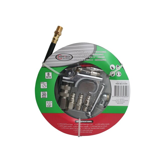 Hofftech Complete luchtslangset - 8 meter - 10-delig - inclusief accessoires - 20 bar