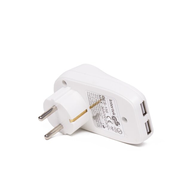 Benson Tussenstekker met dubbele USB lader - extra stopcontact - wit - 10 cm