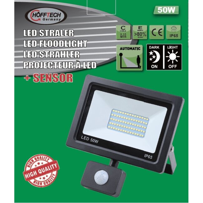 Hofftech 50W LED bouwlamp - sensor - weerbestendig - 3500 lumen - IP65