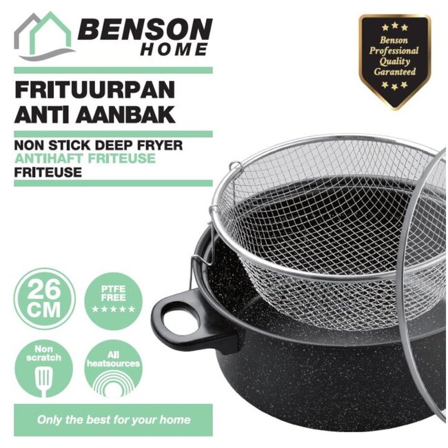 Benson Frituurpan met korf - Carbonstaal - Marmer coating - Ø 26 cm