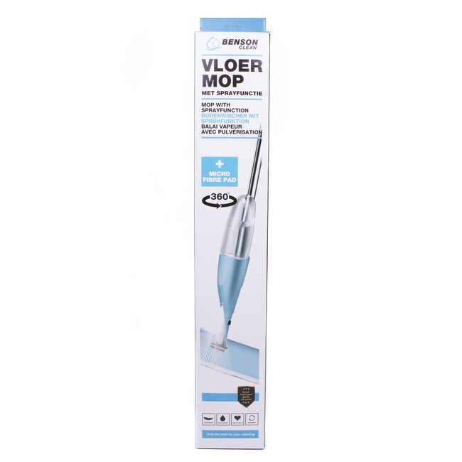 Benson Vloermop met sprayfunctie - microvezel doek - 360° roterende voet - lichtgewicht - geschikt voor harde vloeren