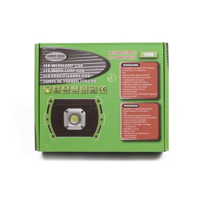 Hofftech Oplaadbare LED bouwlamp - 10W - 700 lumen - daglicht - spatwaterdicht - USB-kabel