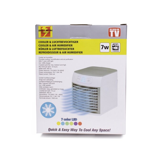 Benson Compacte luchtkoeler en bevochtiger met LED-verlichting - 10 m² - 27 dB - USB-voeding