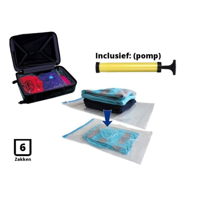 Benson Vacuüm opbergzakken - 6 stuks - inclusief pomp - ruimtebesparend - herbruikbaar