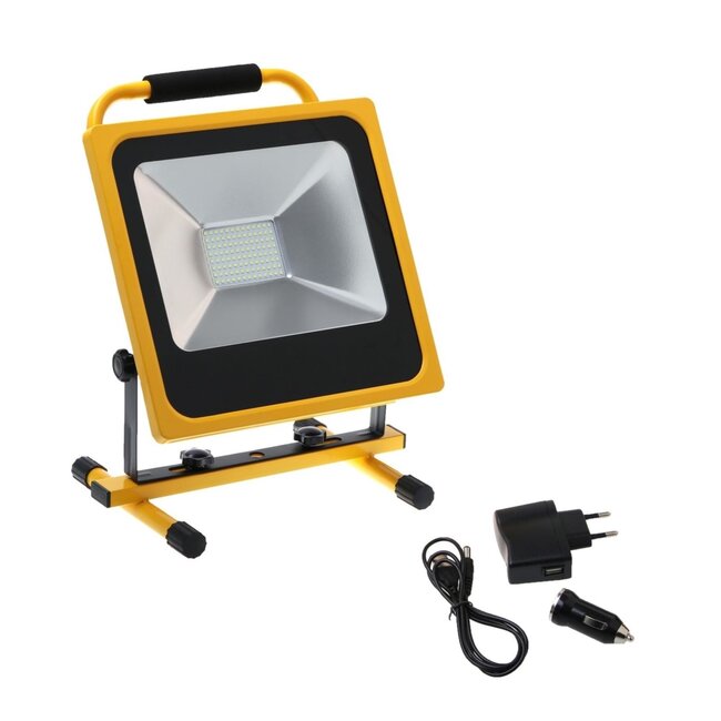 Hofftech Oplaadbare LED bouwlamp - 50 watt - 3500 lumen - waterdicht - met autolader