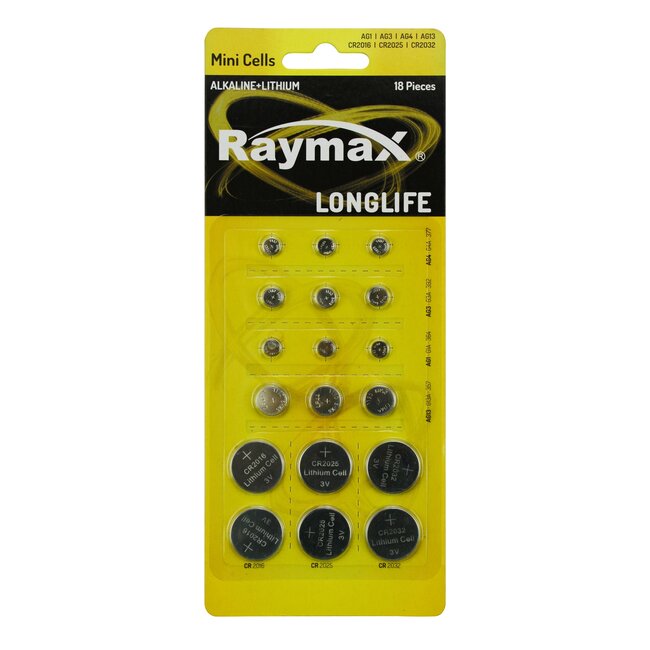 Raymax Knoopcelbatterijen - Lithium en Alkaline - 18 stuks - Diverse maten