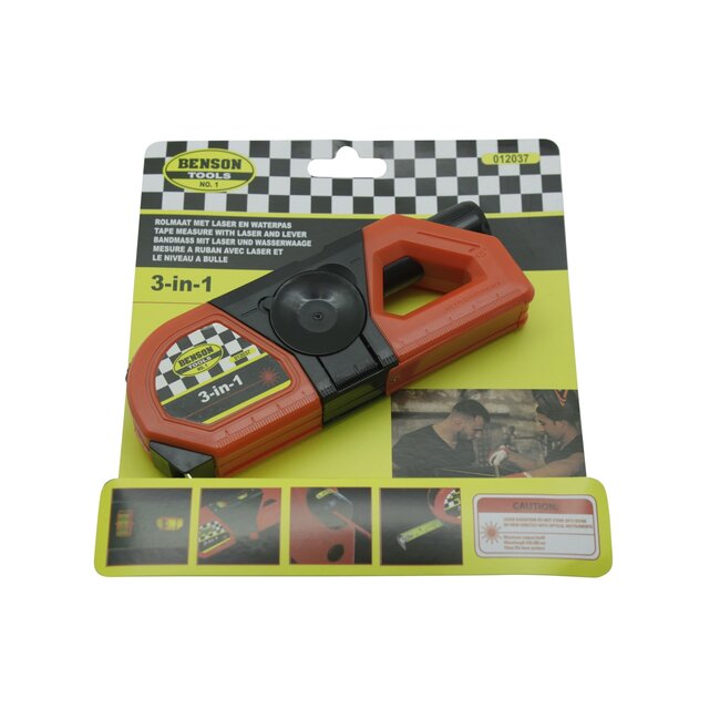 Benson Rolmaat met laser en waterpas - 3-in-1 - 3m/10m bereik - Rood/Zwart