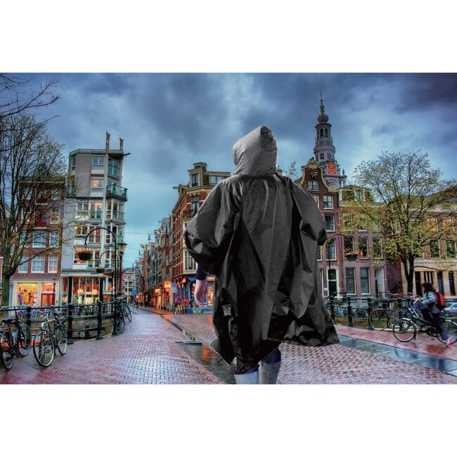 Benson Stijlvolle regenponcho met capuchon - lichtgewicht - universele maat - zwart