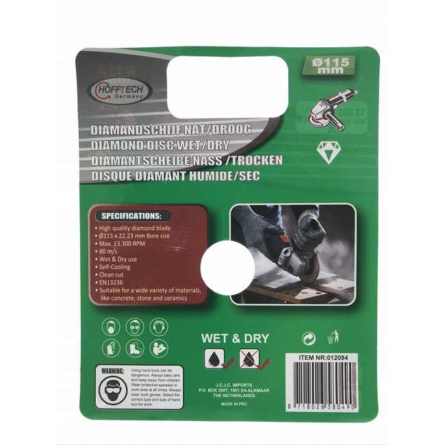 Hofftech Diamantschijf - Ø 115 mm - Nat en droog zagen - Voor beton en steen