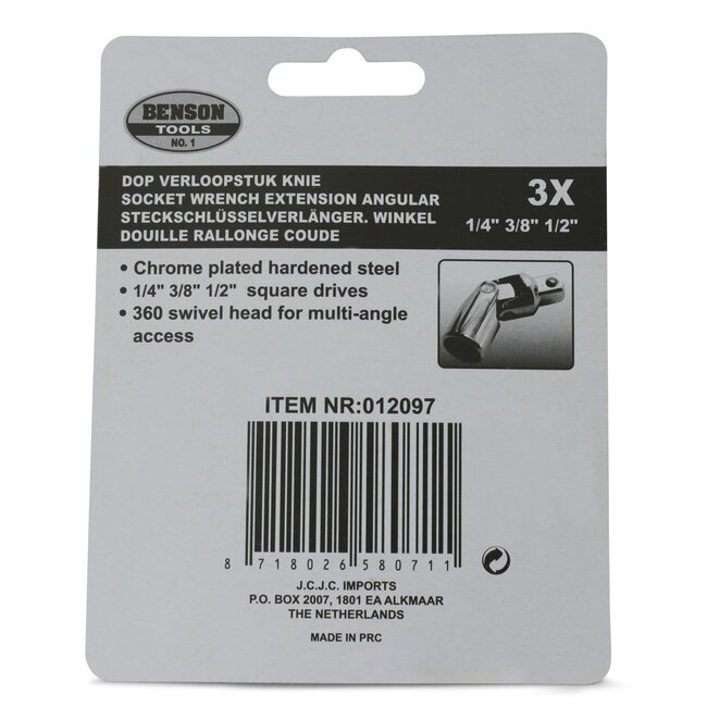 Benson Verloop knie set - 3 delig - verchroomd gehard staal - 360 graden draaibaar - grijs