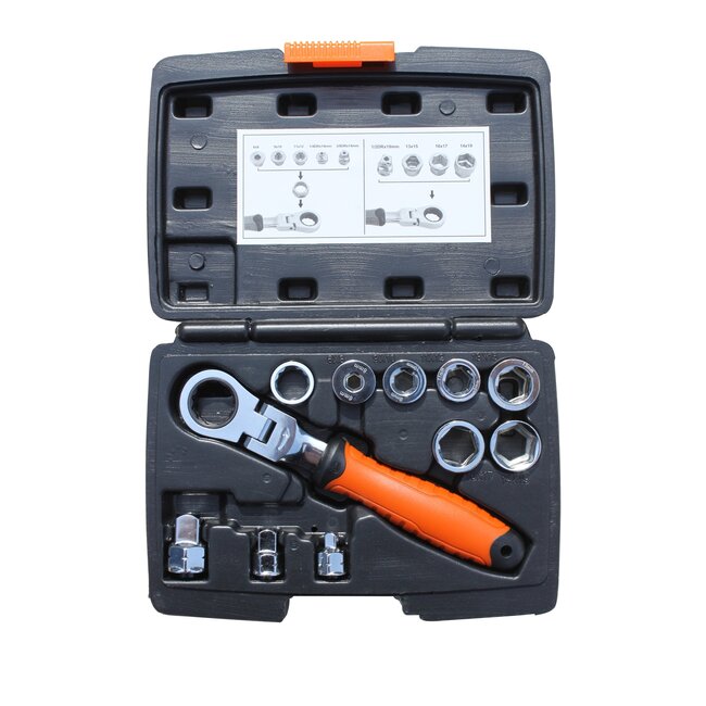 Hofftech Complete dopsleutelset met ratel en doorsteekfunctie - 15-delig - inclusief solide koffer