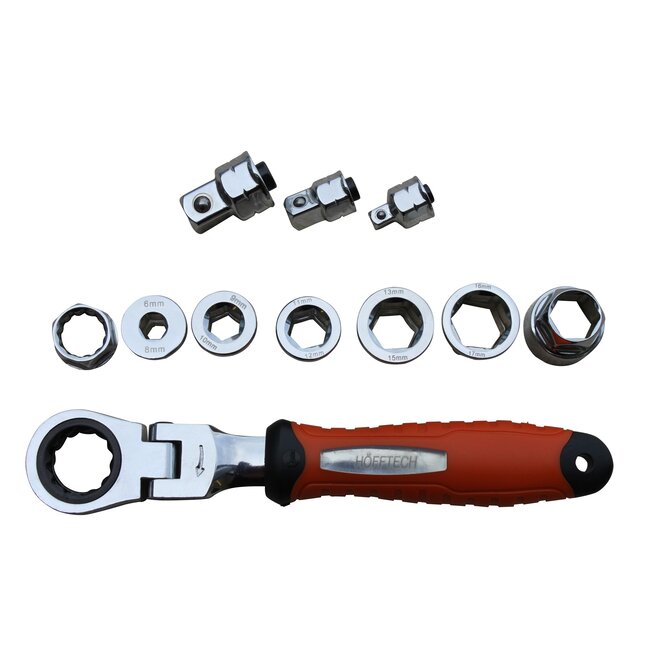 Hofftech Complete dopsleutelset met ratel en doorsteekfunctie - 15-delig - inclusief solide koffer