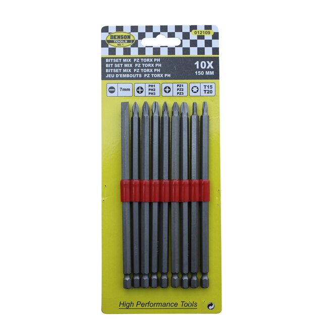 Benson Lang bitset - PZ, PH en Torx - 150 mm - 10-delig - chroom vanadium staal