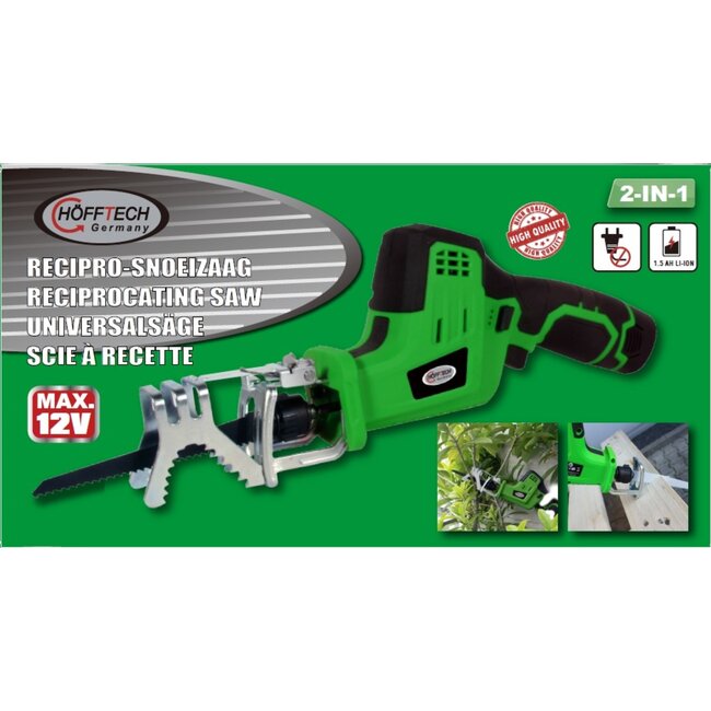 Hofftech Draadloze reciprozaag - 12V accu - Ergonomisch ontwerp - Inclusief accessoires