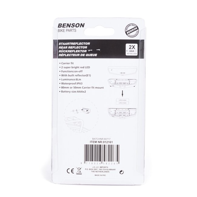 Benson LED fietsachterlicht - staartreflector - 2 heldere LED's - eenvoudig te monteren
