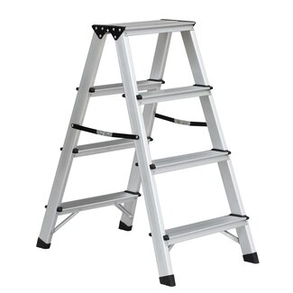 Benson Dubbelzijdige aluminium trap - 2 x 4 treden - antislip - max 150 kg - inklapbaar