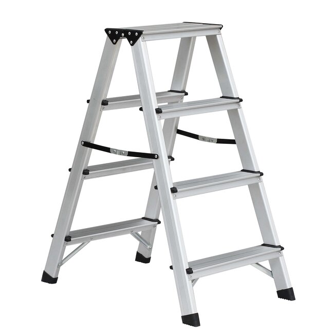 Benson Dubbelzijdige aluminium trap - 2 x 4 treden - antislip - max 150 kg - inklapbaar