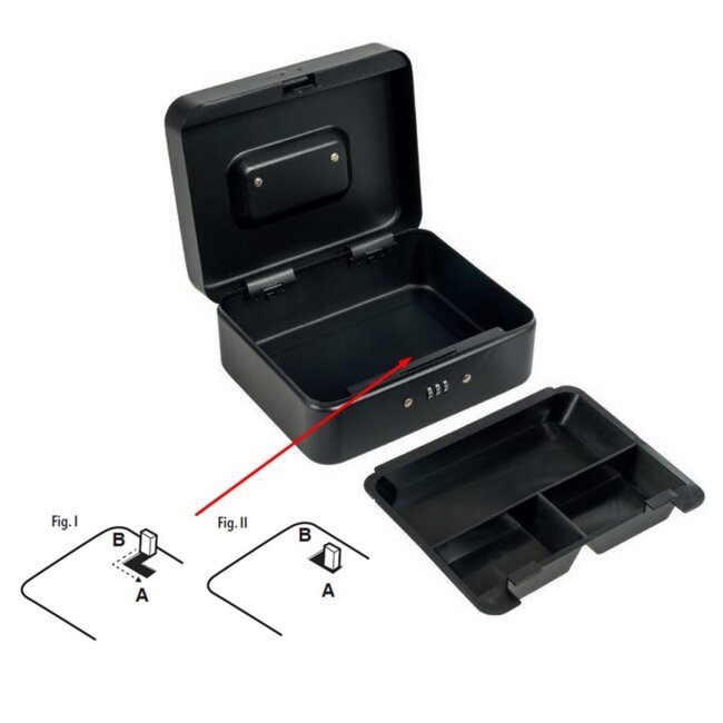 Benson Compacte geldkluis - combinatieslot - uitneembare bak - zwart - 25 x 18 x 9 cm