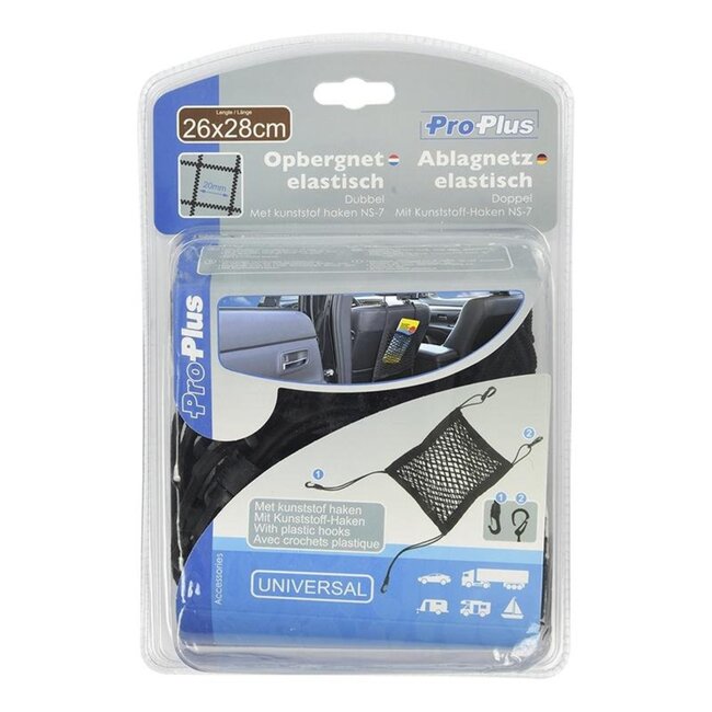 ProPlus Elastisch dubbel opbergnet met kunststof haken - 26 x 28 cm