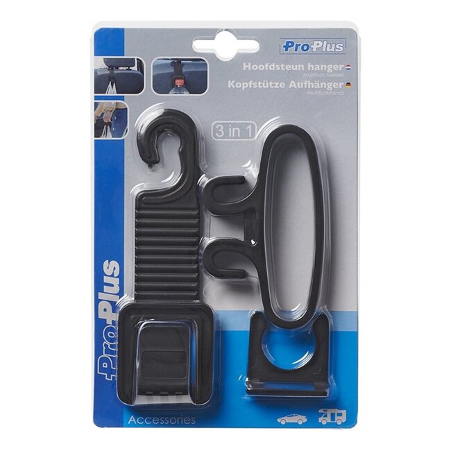 ProPlus Multifunctionele hanger voor autohoofdsteun - zwart - eenvoudig te installeren - compacte afmetingen