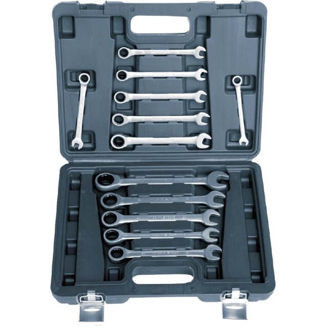 Hofftech Ringratel steeksleutelset - 12-delig - Gehard chroom-vanadiumstaal - Inclusief koffer
