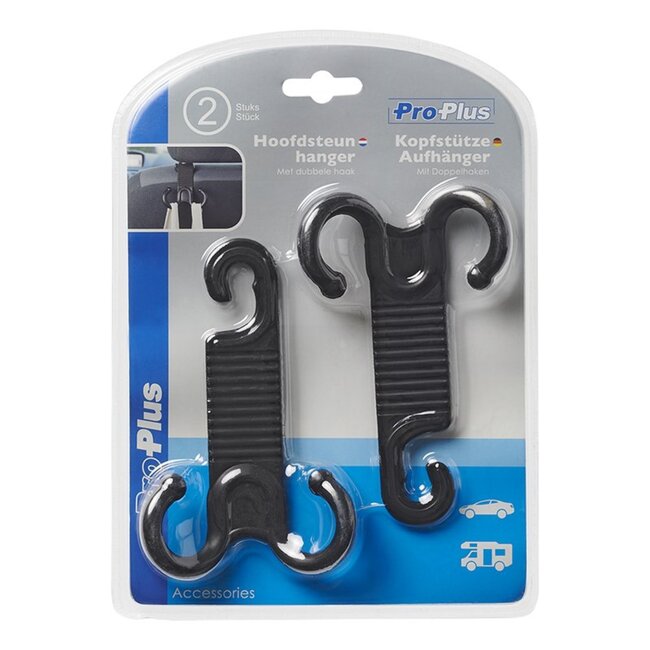 ProPlus Dubbele hoofdsteun hangers - multifunctioneel - zwart - set van 2