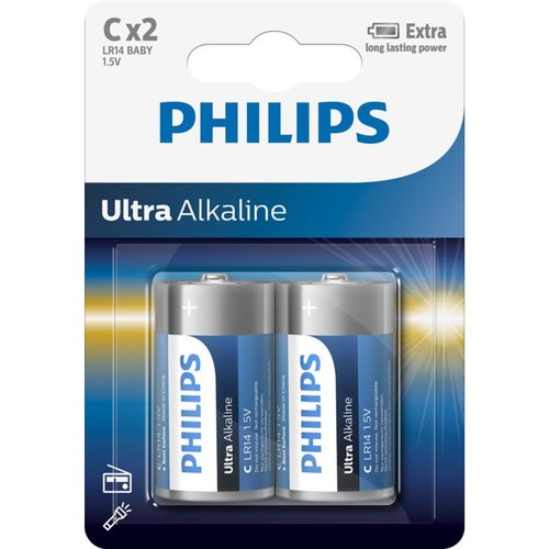 Philips Ultra Alkaline Batterijen C2 stuks in Blister Philips Ultra Alkaline Batterijen C2 stuks in Blister