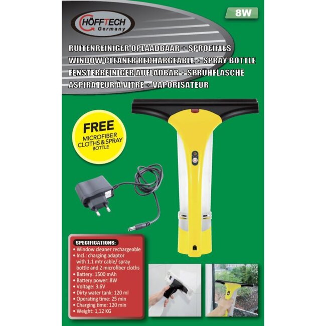 Hofftech Elektrische ruitenreiniger - oplaadbaar - met sproeifles - 120 ml watertank - 25 min gebruiksduur