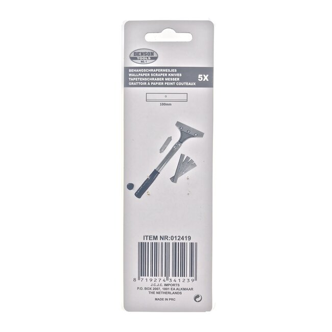 Benson Schrapermesjes - Gehard Staal - 100 mm - 5 stuks - Inclusief Opberghuls