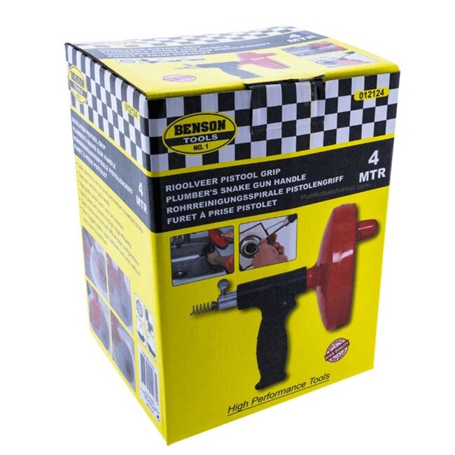 Benson Rioolveer met pistoolhandvat - 4 meter - Kurkentrekker uiteinde - Zink-gecoat veerstaal