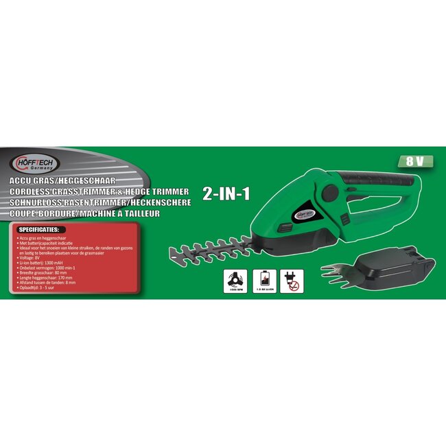 Hofftech Accuschaar met contour- en struikmes - 8V Li-Ion - 1300 mAh - Inclusief opbergdoos