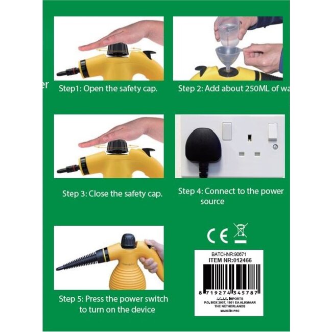 Benson Stoomreiniger - 1000 Watt - 9 Accessoires - 250ML Reservoir - 3 Bar Druk