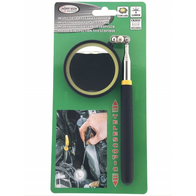 Benson Telescopische inspectiespiegel - Ø 38 mm - COB LED - 8 lumen - Uitzetbaar 250-870 mm