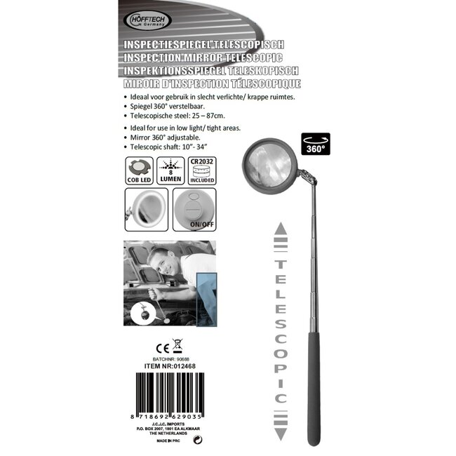 Benson Telescopische inspectiespiegel - Ø 38 mm - COB LED - 8 lumen - Uitzetbaar 250-870 mm