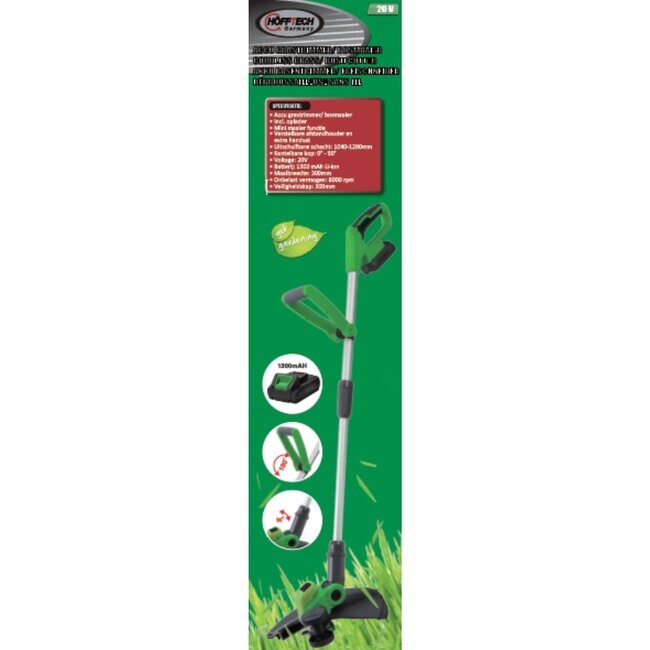 Hofftech Accu grastrimmer - automatische lijnvoeding - 20V - 1300 mAh - 300 mm maaibreedte