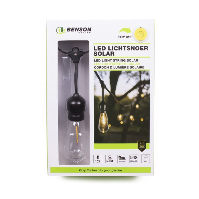 Benson Solar LED lichtsnoer - 10 lampen - 6 meter - warm wit - binnen en buiten