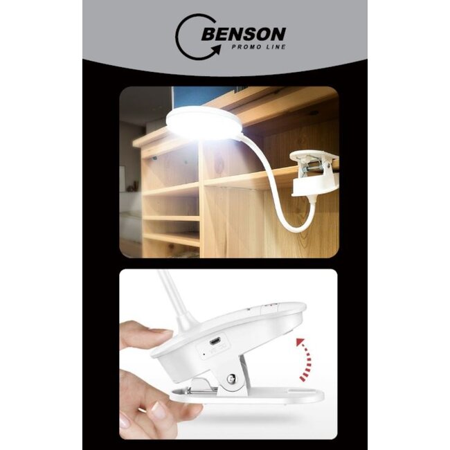Benson Oplaadbare LED-lamp met klem - 3 dimstanden - 3 watt - flexibele hals