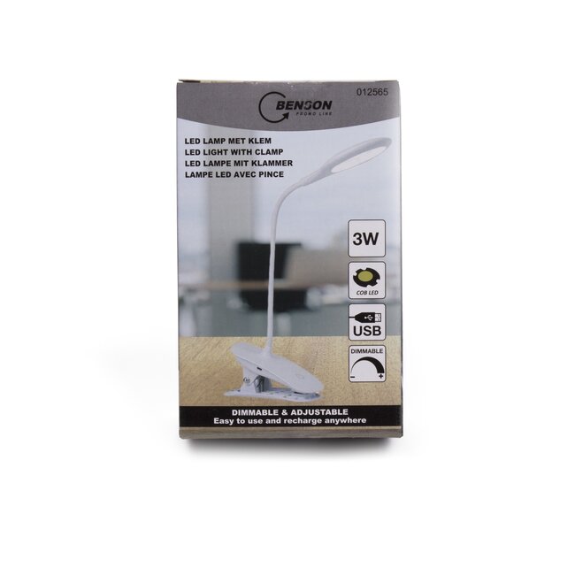 Benson Oplaadbare LED-lamp met klem - 3 dimstanden - 3 watt - flexibele hals