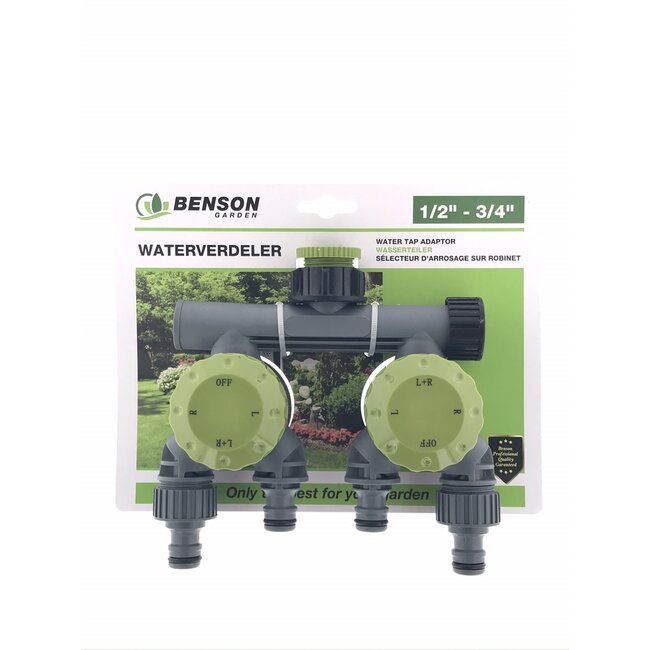 Benson 5-weg waterverdeler - 1/2" en 3/4" - grijs/groen - kunststof