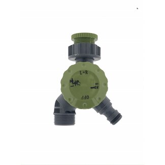 Benson 2-weg waterverdeler - kunststof - grijs/groen - 1/2" en 3/4"