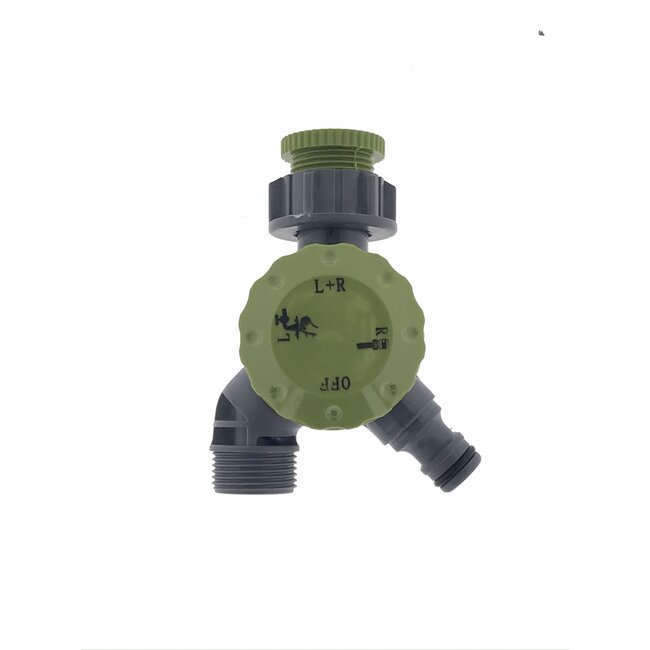 Benson 2-weg waterverdeler - kunststof - grijs/groen - 1/2" en 3/4"