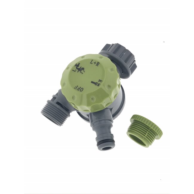 Benson 2-weg waterverdeler - kunststof - grijs/groen - 1/2" en 3/4"