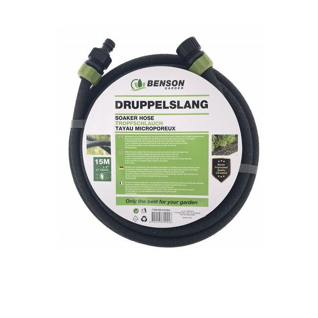 Benson Druppelslang - 15 meter - Inclusief koppeling - Waterbesparend - Constante watertoevoer