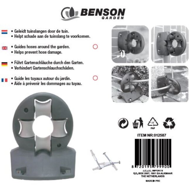 Benson Tuinslanggeleider - 360-graden geleiding - Voorkomt knopen en schade - 17x14.5x11 cm - Zwart kunststof