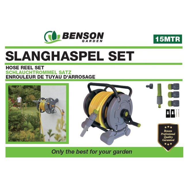 Benson Slanghaspel set - 2-in-1 - 15 meter slang - Inclusief wandbeugels