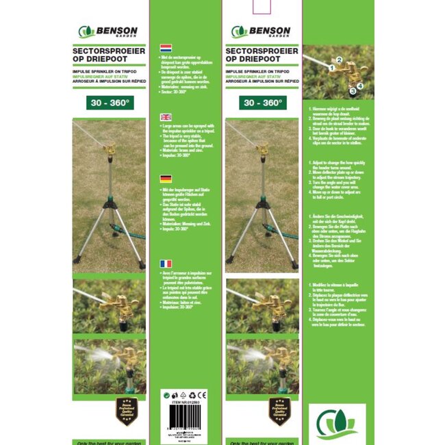 Benson Sectorsproeier op driepoot - 30-360 graden draaibaar - 36 m² - messing en zink