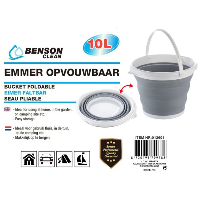 Benson Opvouwbare emmer - 10 liter - ruimtebesparend - lichtgewicht - wit/grijs of wit/groen