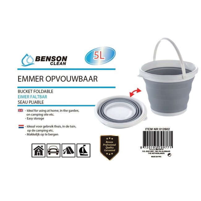 Benson Opvouwbare emmer - 5 liter - compact en veelzijdig