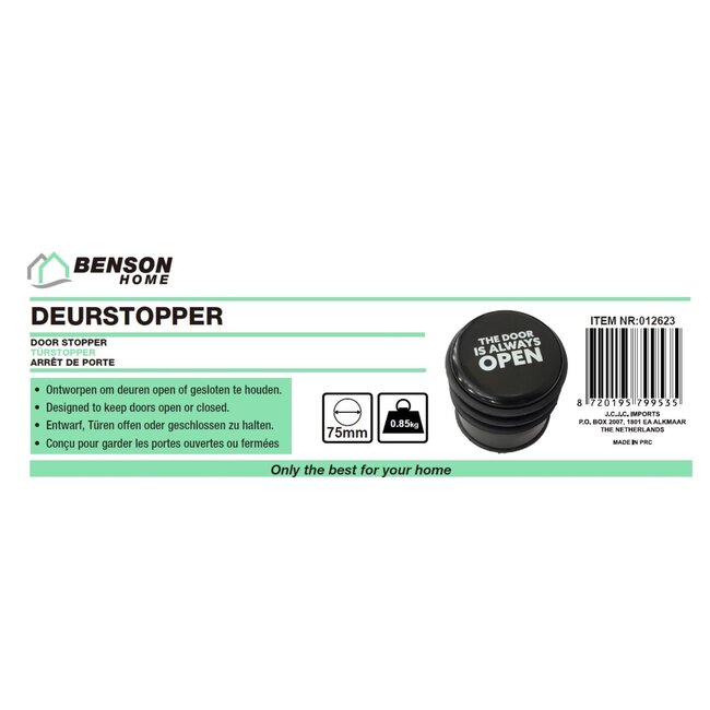 Benson Deurstopper met tekst - groen/zwart - diameter 7,5 cm - 810 gram