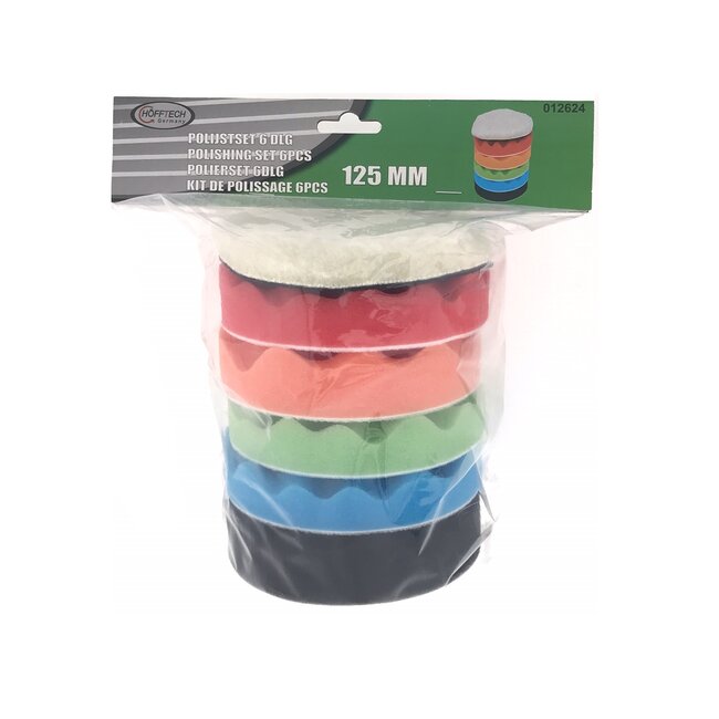 Hofftech Complete poetskit - polijst set - Ø 125 mm - 6-delig - klittenbandsysteem